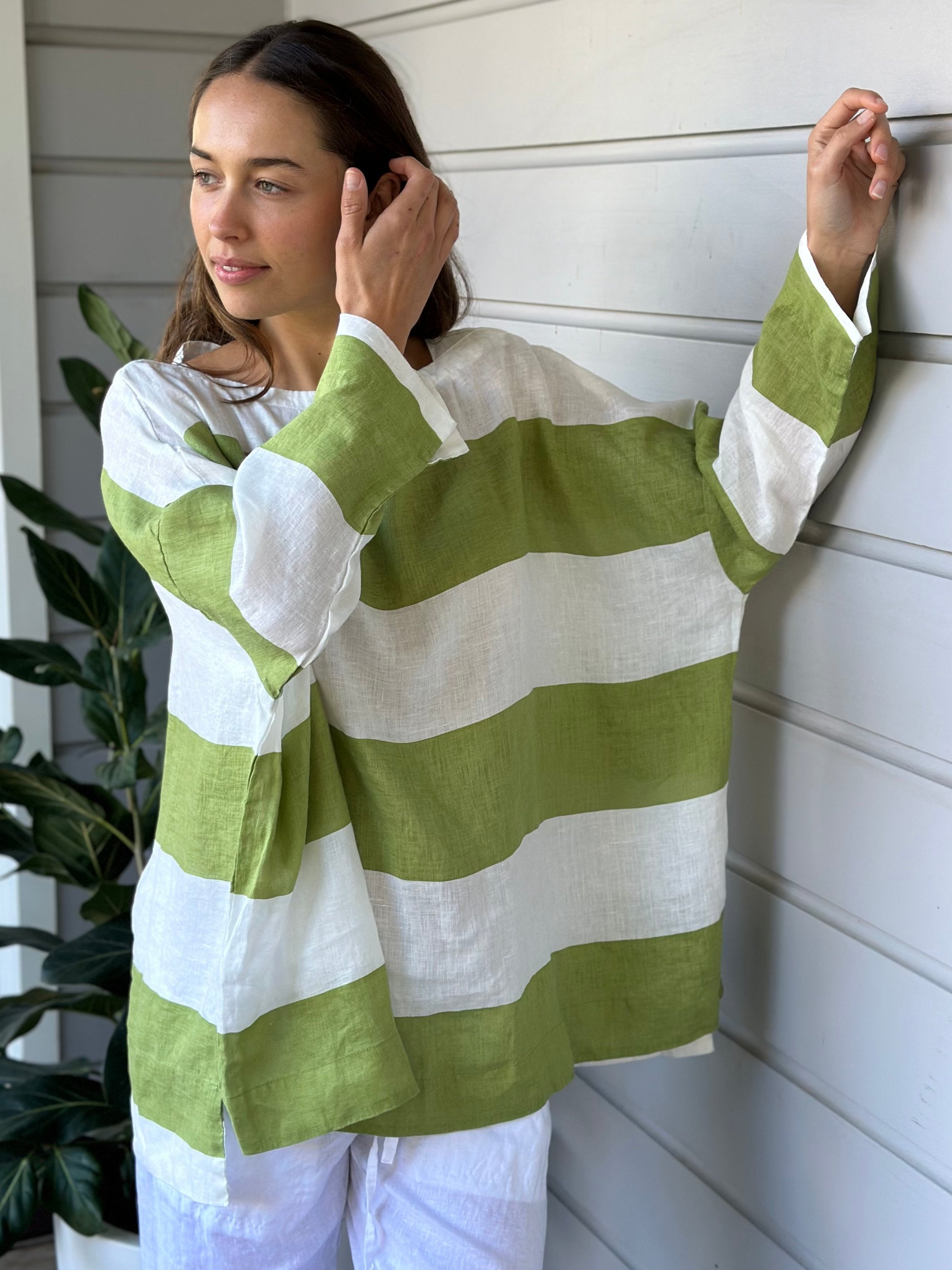 avril top - big avocado stripe linen
