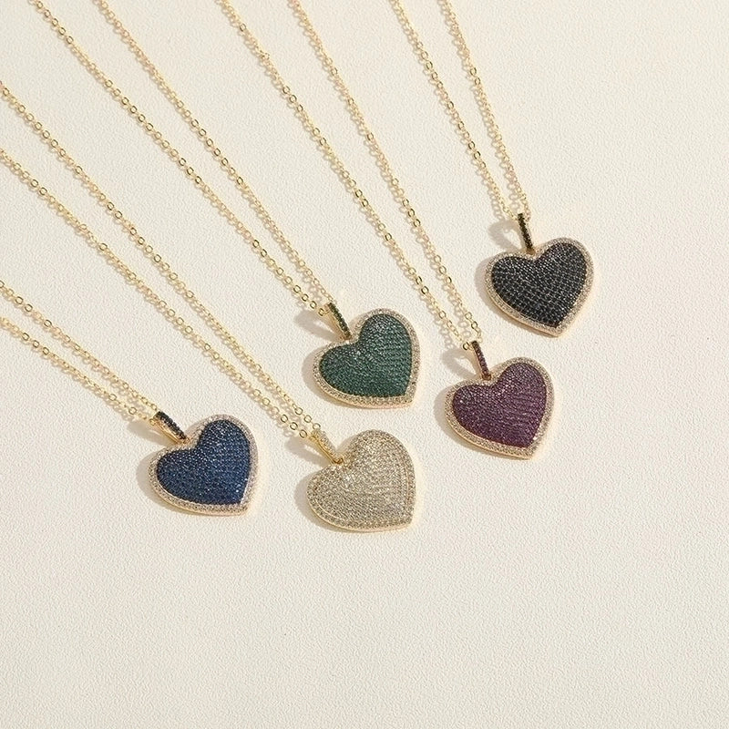 Minimalist Heart Shape Butterfly Copper Plating Inlay Zircon 14k Gold Plated Pendant Necklace