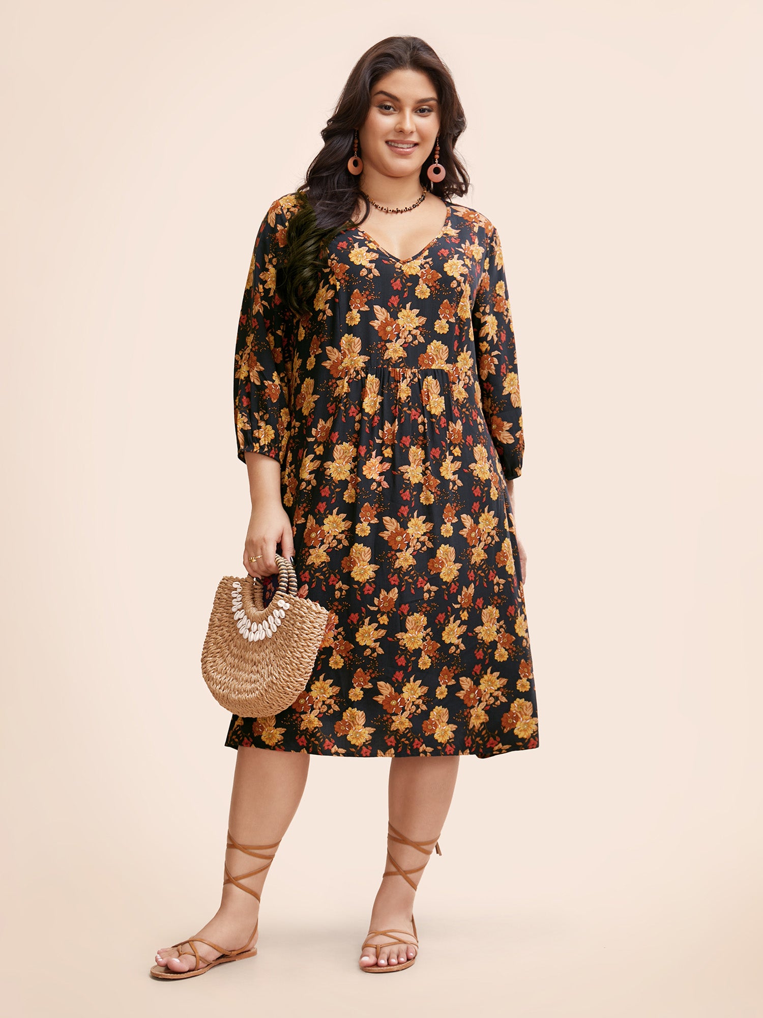 Supersoft Essentials Floral Print Pocket V Neck Dress