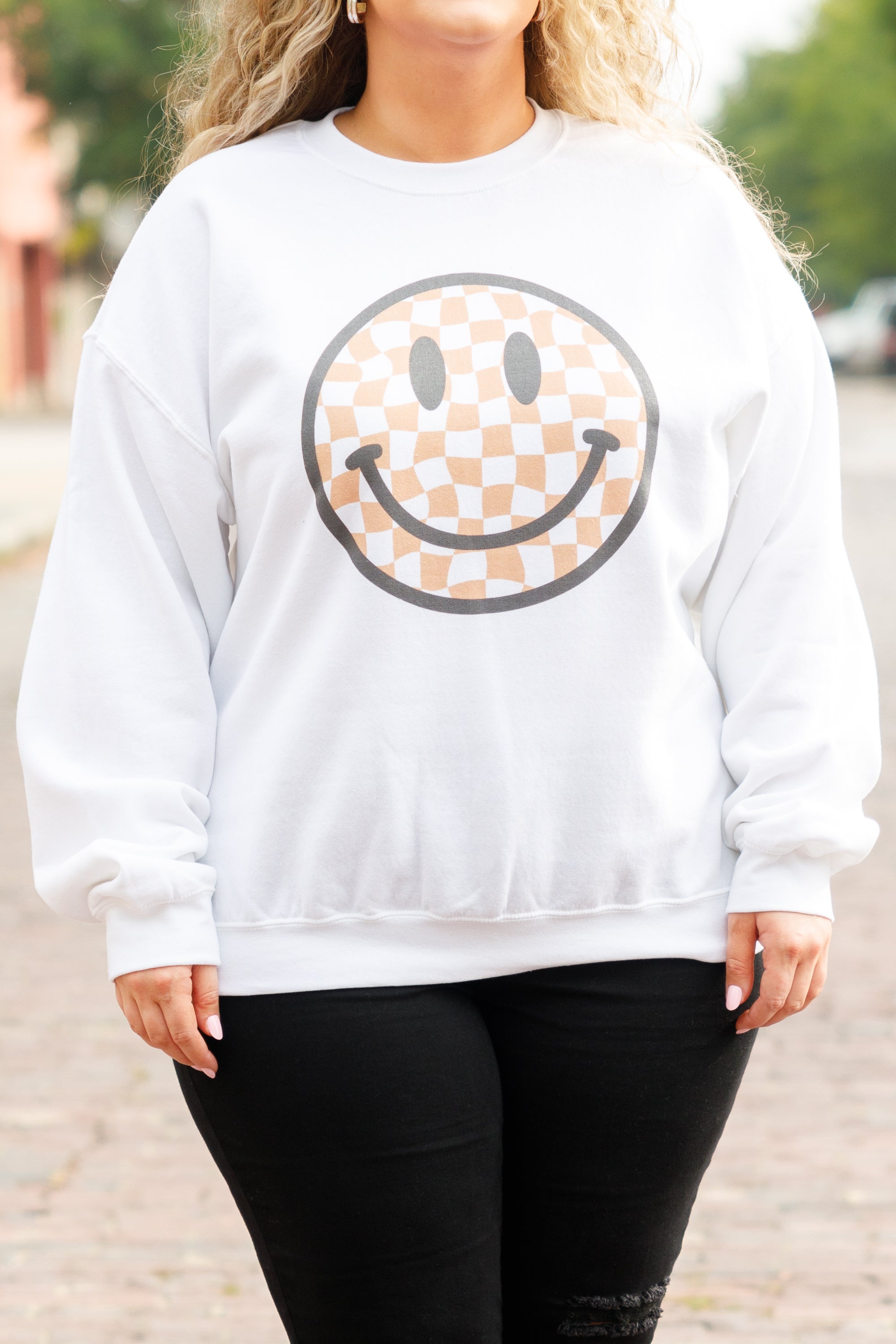 Checkered Smiley Sweatshirt. White