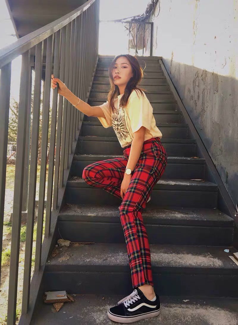 Red plaid pants KF9515