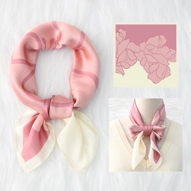 2 Pieces Women's Elegant Plaid Flower Horse Satin Silk Scarf