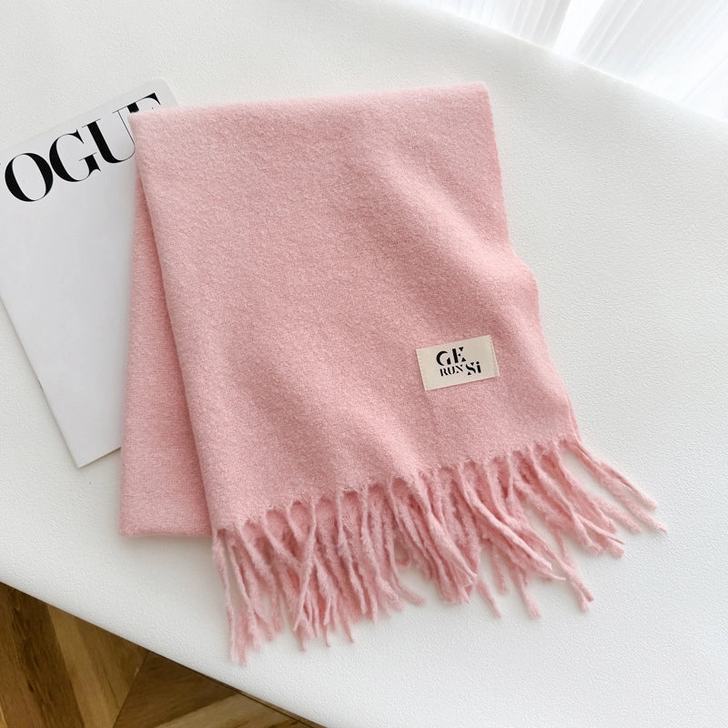 Women's Minimalist Solid Color Imitation Cashmere Tassel Scarf
