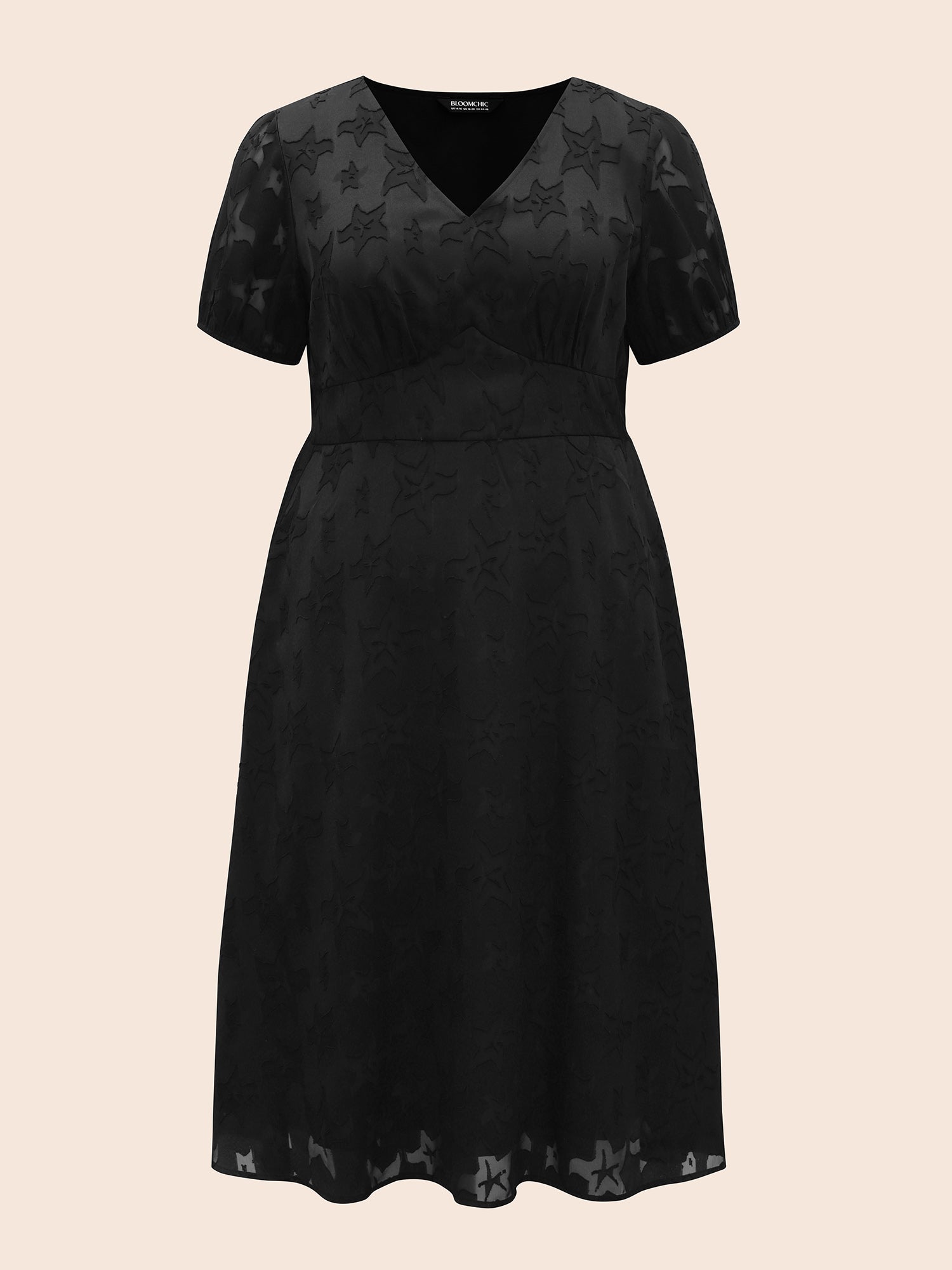 Star Textured Lantern Sleeve Midi Dress