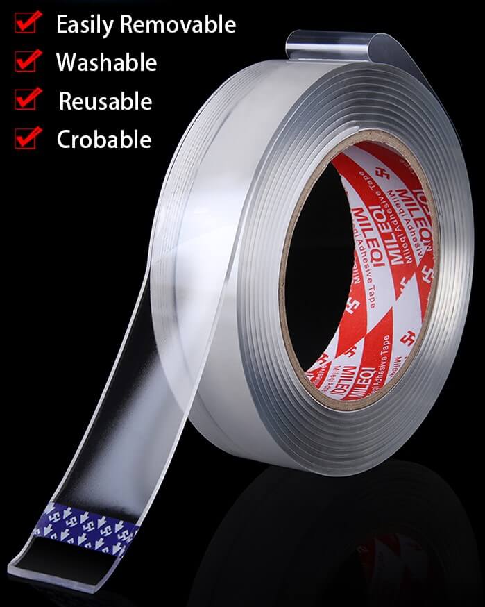 Imported Washable Reusable Nano Double Sided Transparent Tape 5 Meter for firm grip and Long Lasting Stickiness