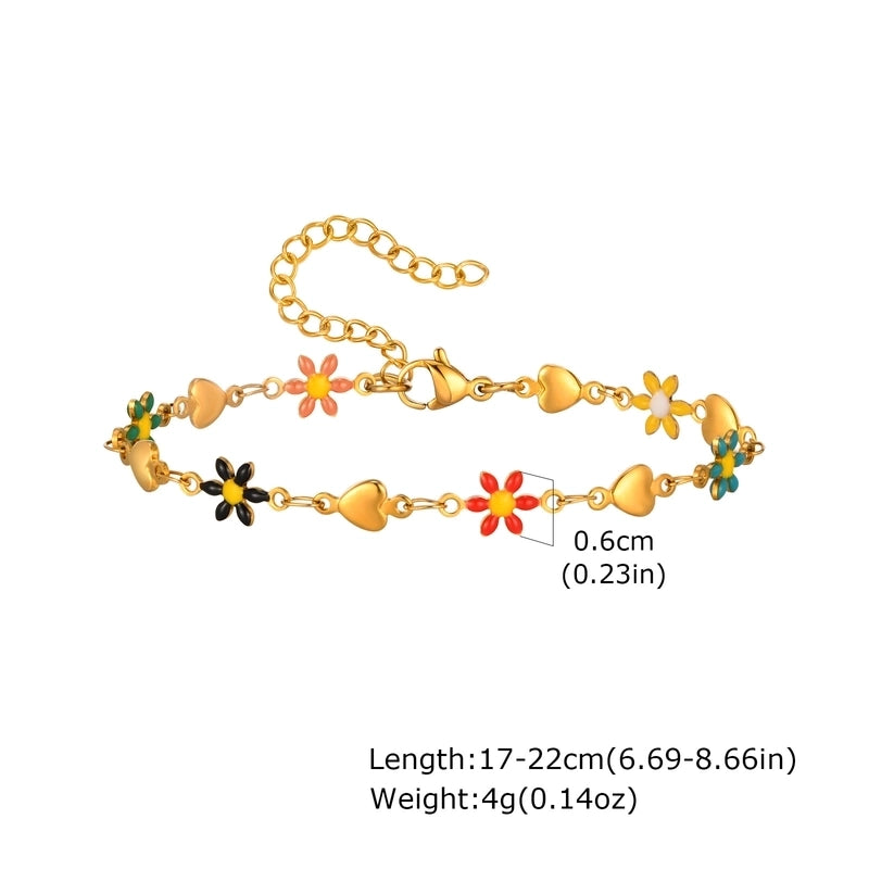 Vacation Beach Sweet Cherry Heart Shape Flower 201 Stainless Steel 18K Gold Plated Bracelets In Bulk
