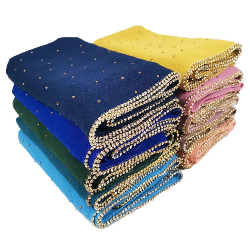 New Rhinestone Chain Pearl Chiffon Long Scarf Casual Diamond Headscarf Scarf Scarf Women's Scarf