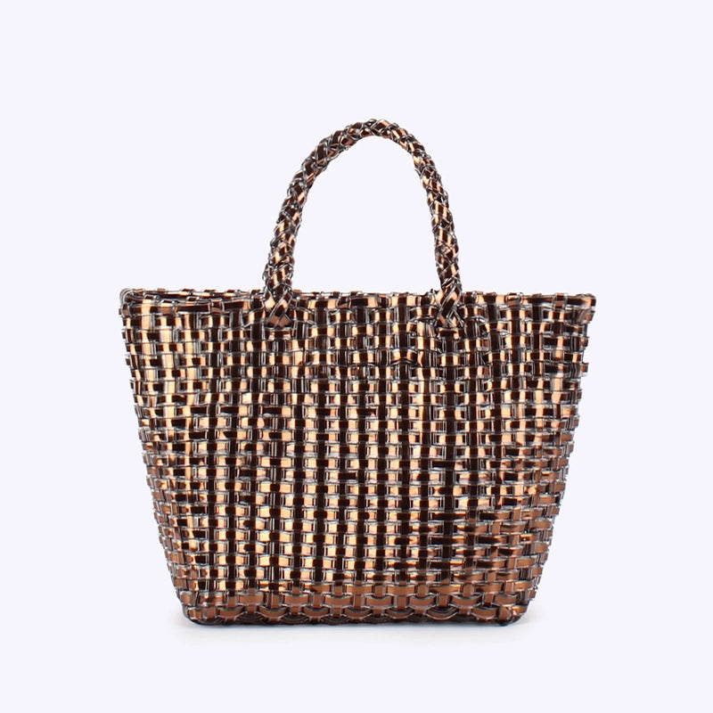 Women's Small PVC Solid Color Elegant Streetwear Weave Square Open Straw Bag