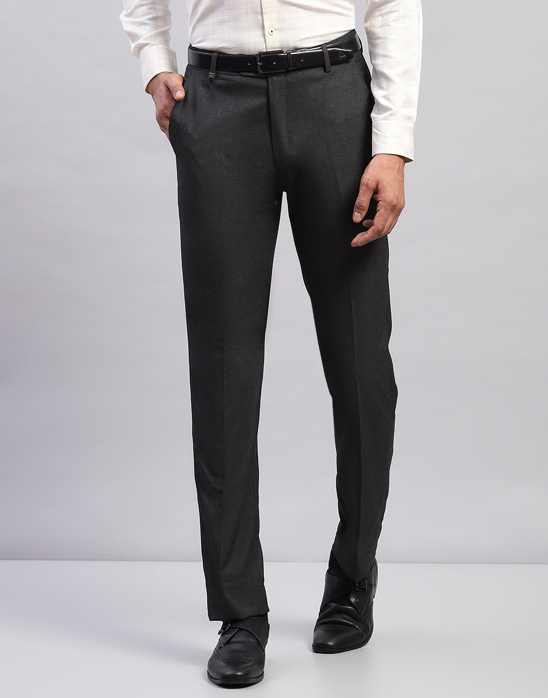 Men Grey Solid Smart Fit Trouser