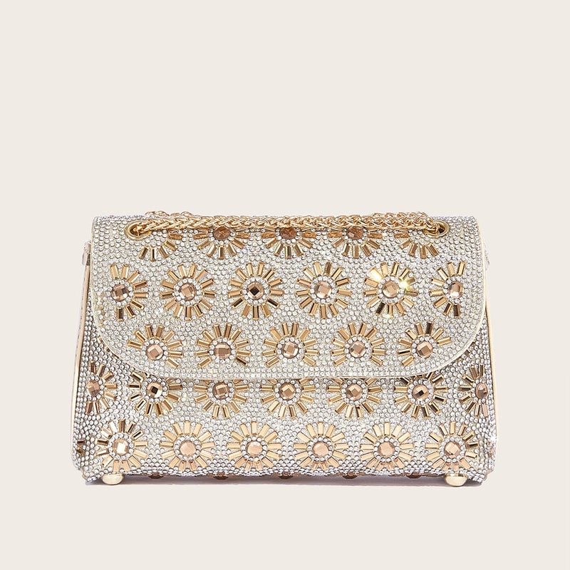 Silver Gold Black Pu Leather Flower Square Evening Bags