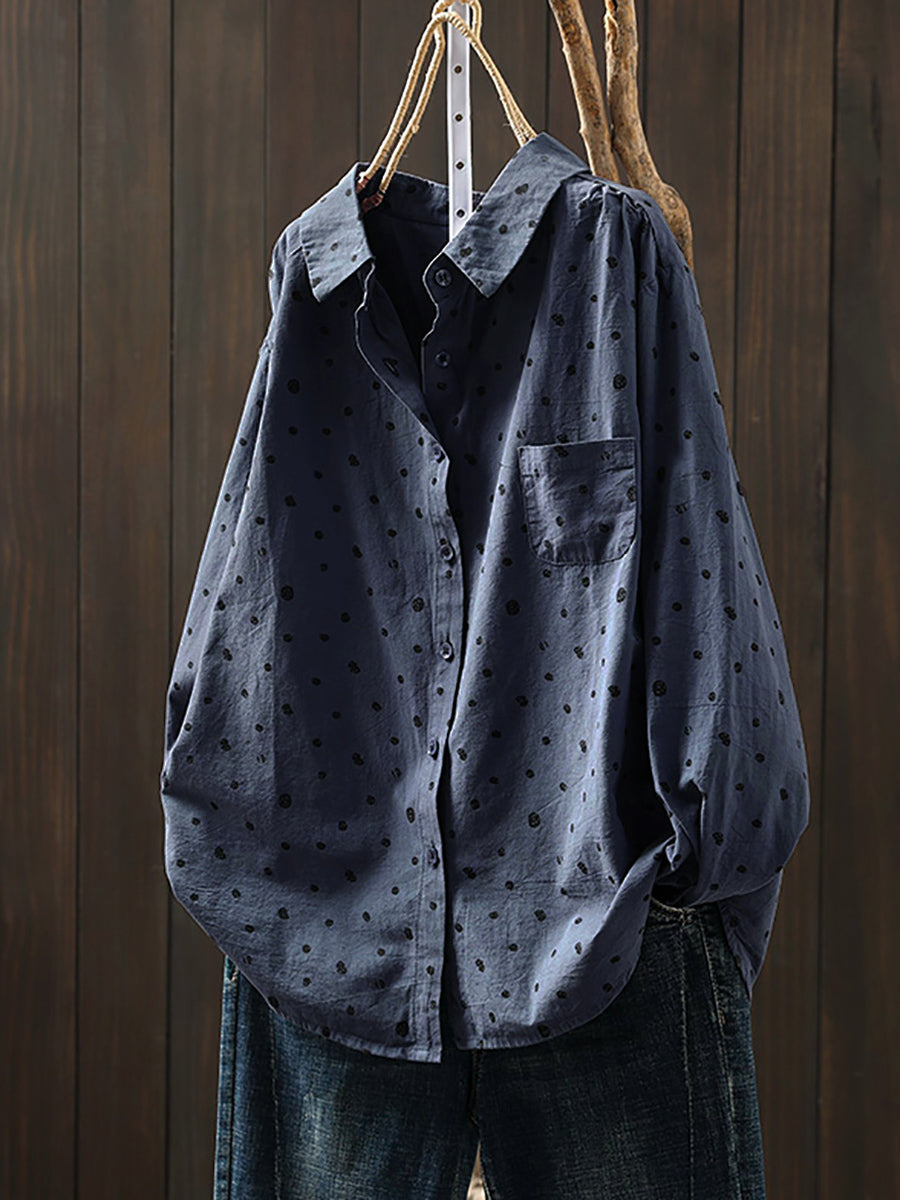 Women Summer Artsy Irregular Dot Cotton Shirt