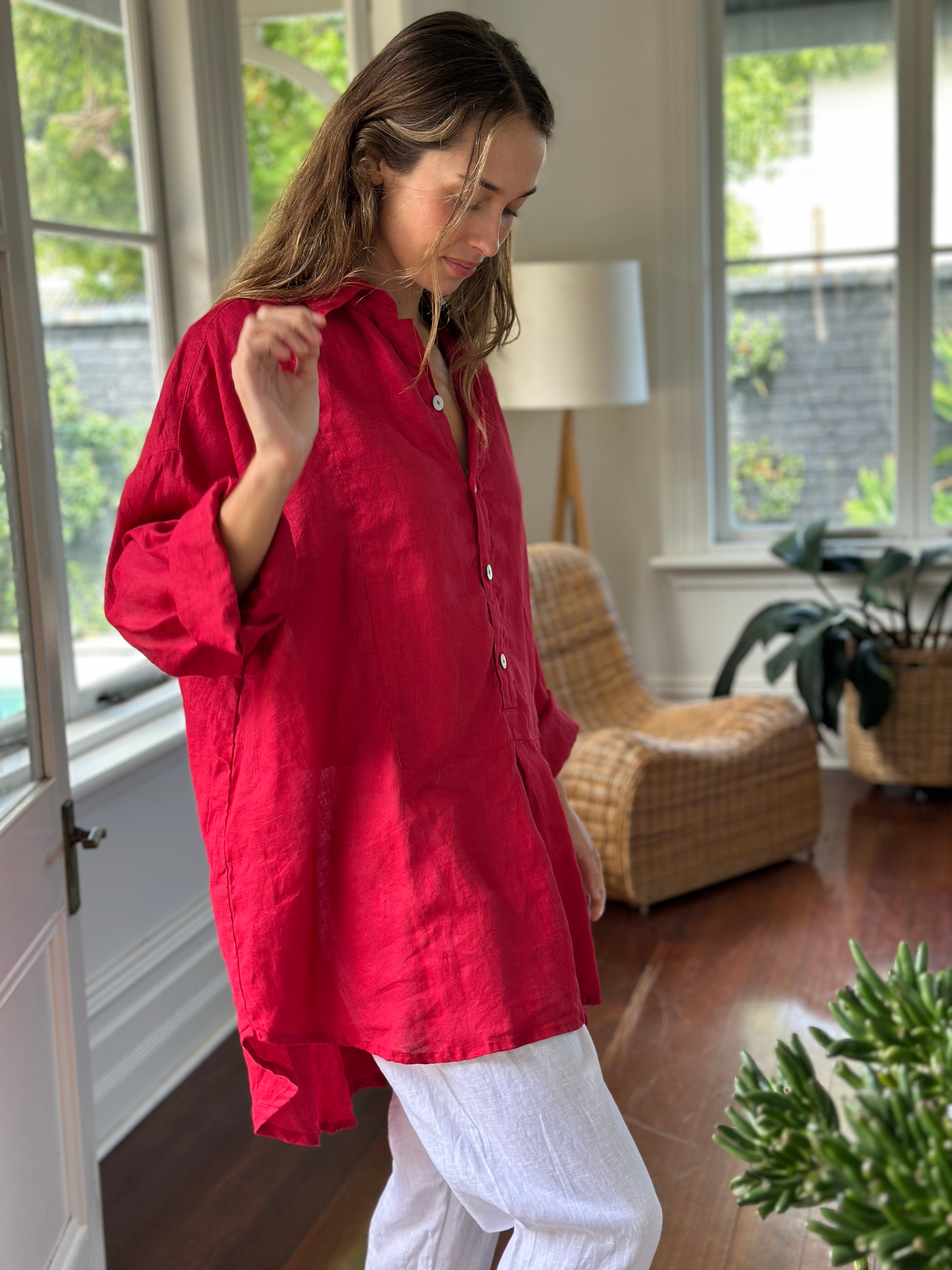 megan shirt - red linen