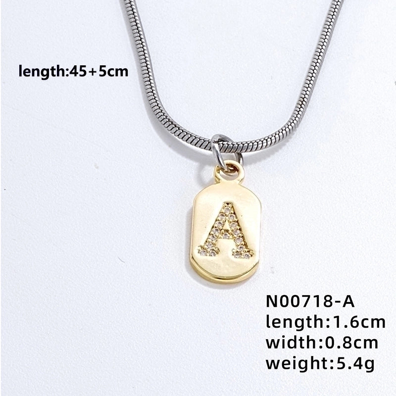 304 Stainless Steel Titanium Steel Gold Plated Minimalist Plating Chain Inlay Letter Zircon Pendant Necklace