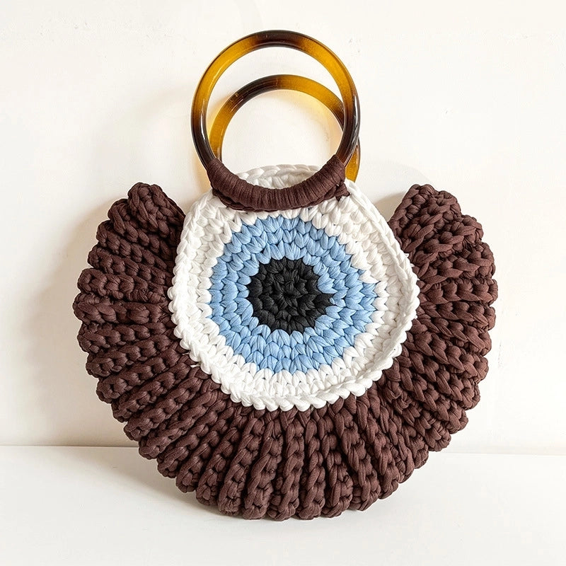 Women's Medium Polyester Devil's Eye Vintage Style Shell Lock Clasp Handbag Dome Bag
