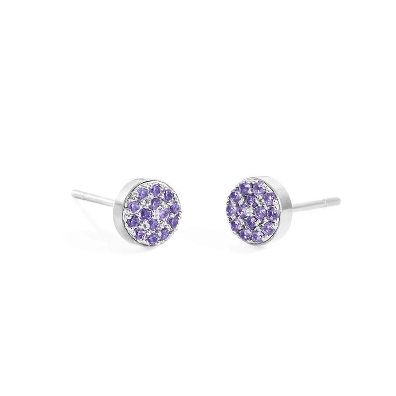 Minimalist Round Stainless Steel Inlay Artificial Diamond Ear Studs 1 Pair