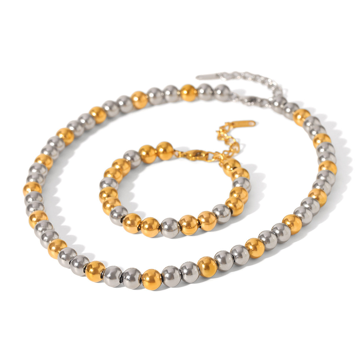 Contrast Color Round Bead Chain Stainless Steel Necklace Bracelet Women'S Titanium Steel Clavicle Chain Color Matching Necklace Bracelet