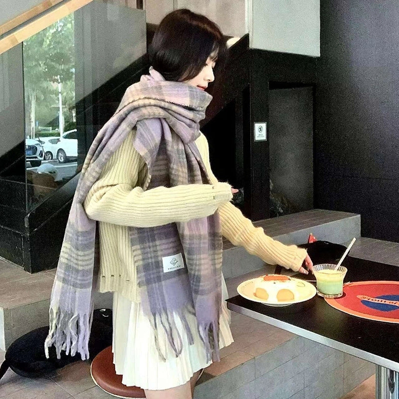 Women's Lady Minimalist Lattice Imitation Cashmere Scarf