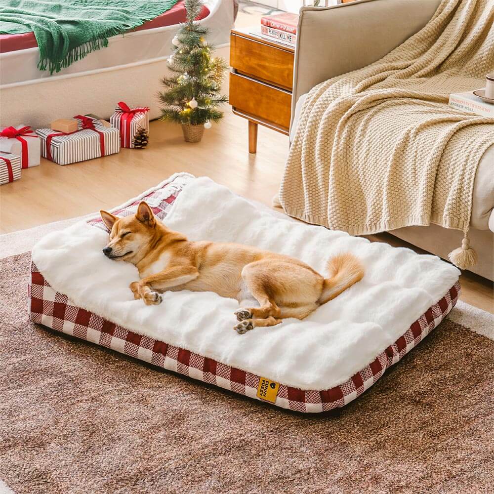 Large Classic Check Headrest Rectangle Orthopedic Dog Bed - Dreamy wave