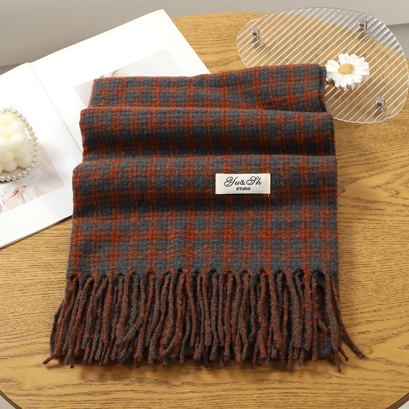 Women's Basic Plaid Polyester Scarf