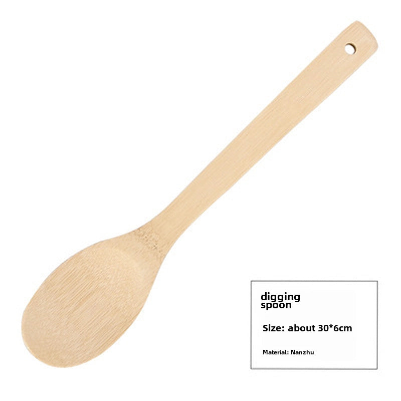 Long Handle Bamboo Spatula Bamboo Cooking Kitchenware Bamboo Spoon Kitchen Frying Spatula High Temperature Resistant Bamboo Colander Non-stick Spatula Set
