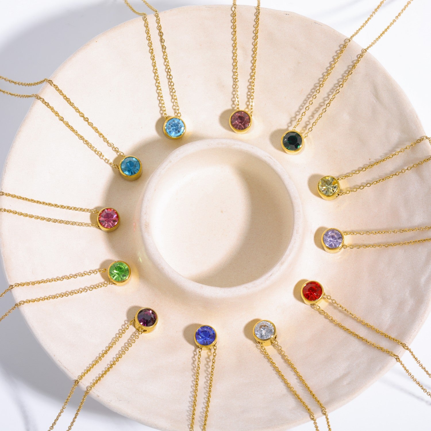 Minimalist Round Geometric Stainless Steel Diamond Inlay Necklaces