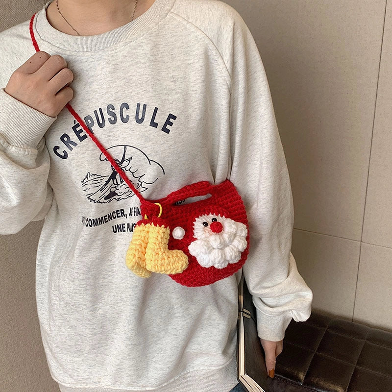 Christmas Women's Mini Knit Pumpkin Santa Claus Cute Square Hook Loop Crossbody Bag