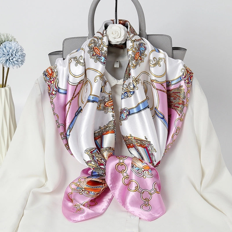 Women's Elegant Minimalist Chains Print Satin Printing Silk Scarf