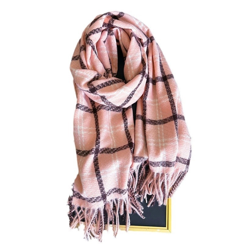 Sweet Cashmere-like Plaid Warm Shawl Scarf Unisex Autumn And Winter Fashion Tassel Scarf