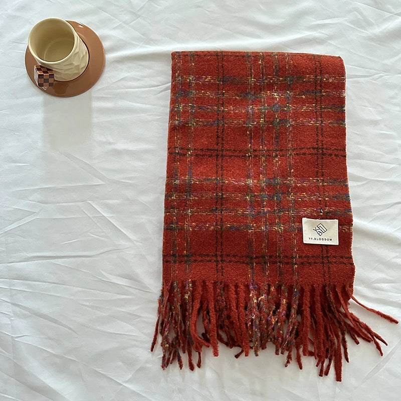 Women's Sweet Plaid Polyester Tassel Scarf