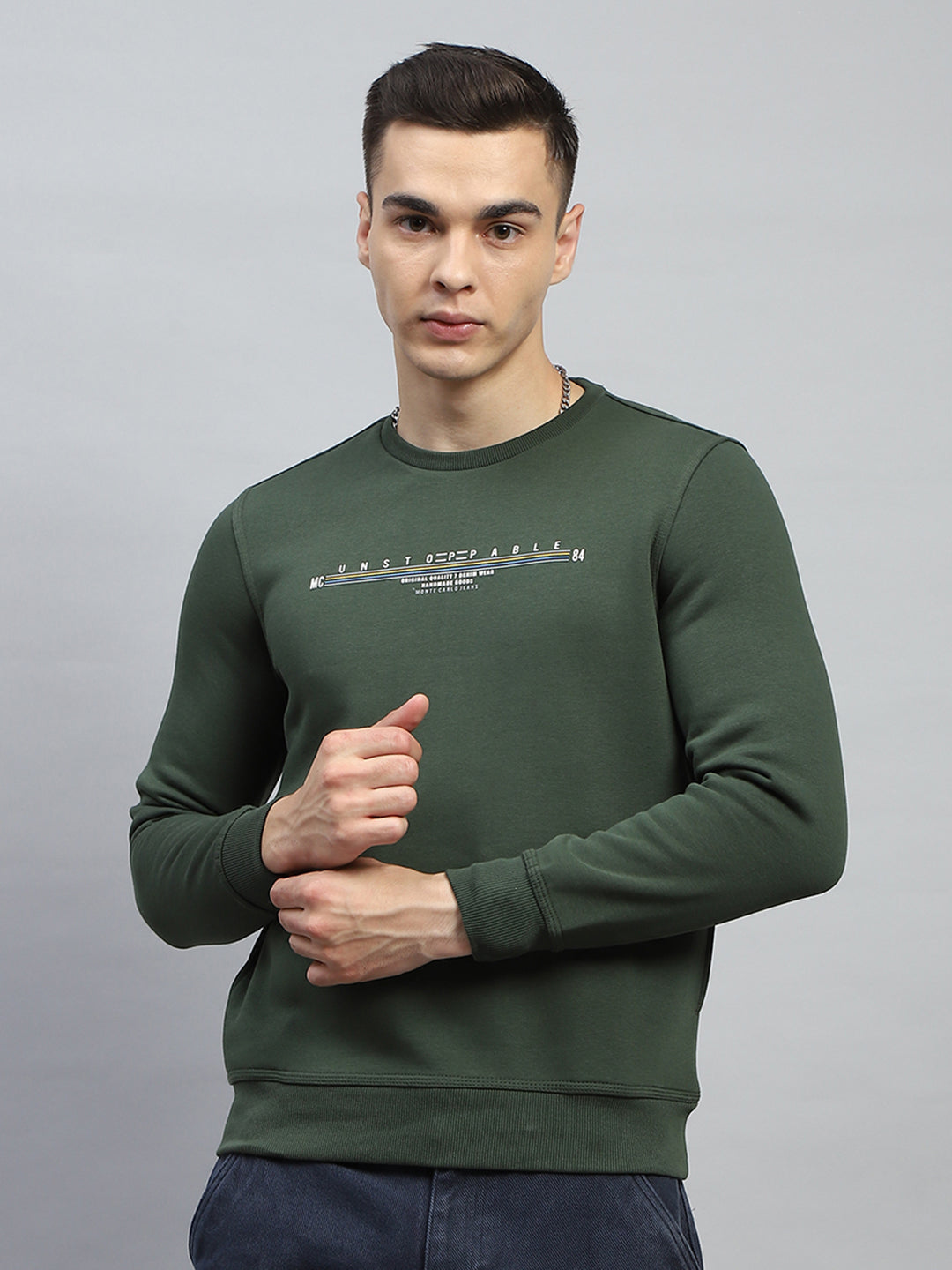 Men Green & Maroon Printed Round Neck Full Sleeve Sweatshirt