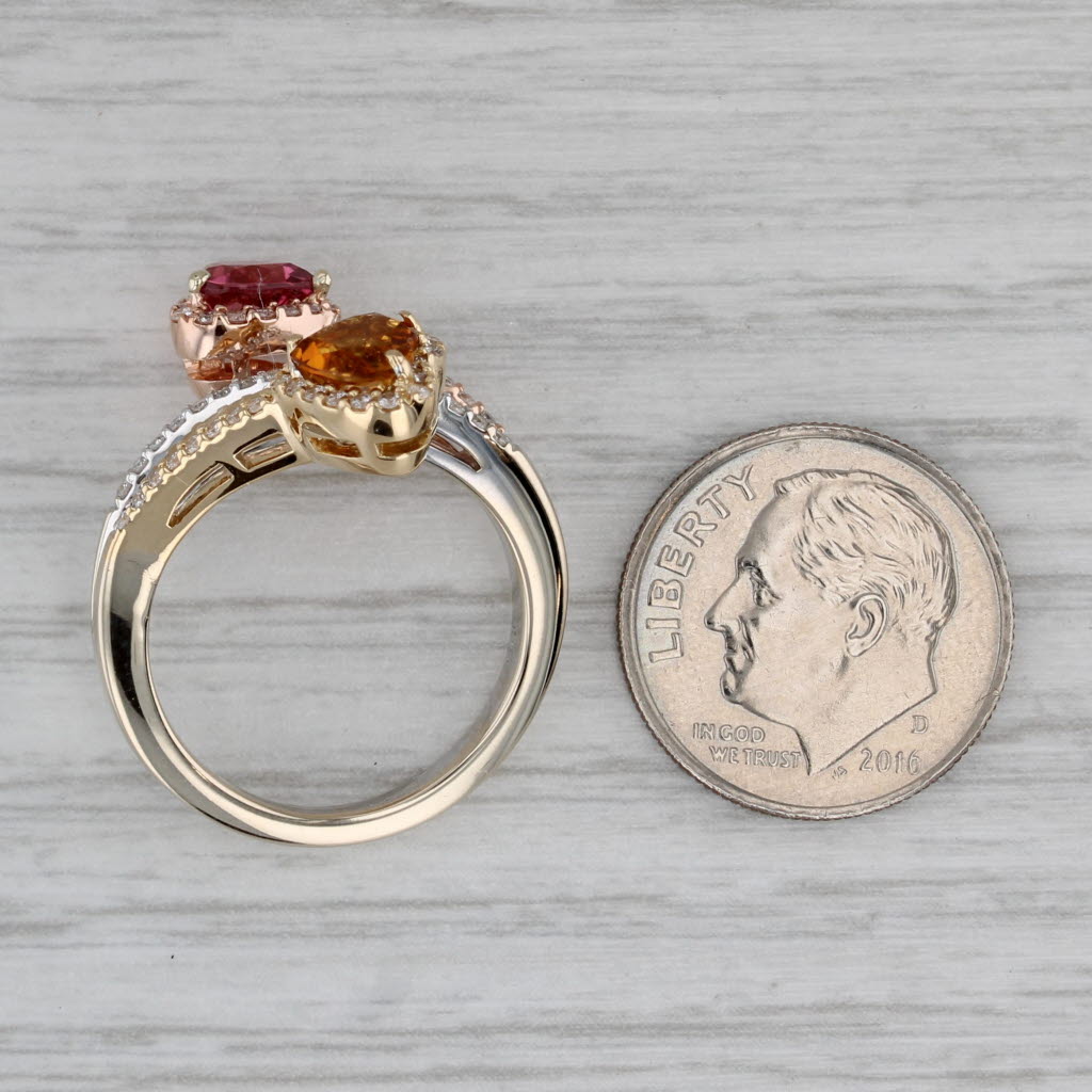 1.35ctw Citrine Tourmaline Diamond Hearts Bypass ing 18k Yellow Rose White Gold