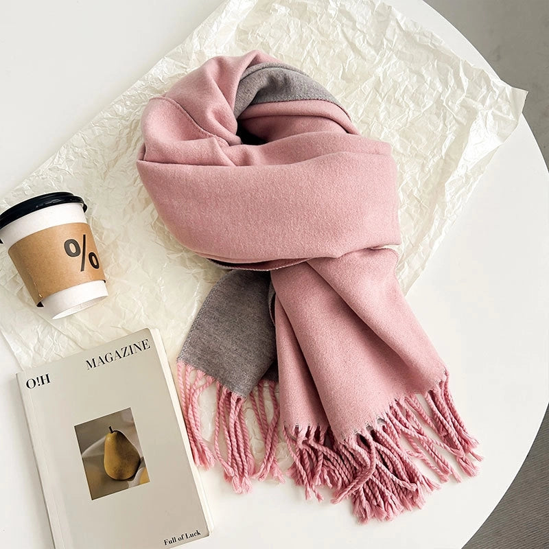 Women's Elegant Minimalist Color Block Imitation Dehaired Angora Tassel Scarf