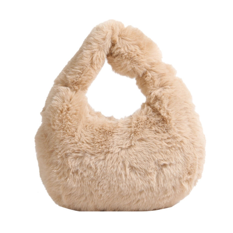 Women's Small All Seasons Plush Solid Color Streetwear Dumpling Shape Zipper Handbag