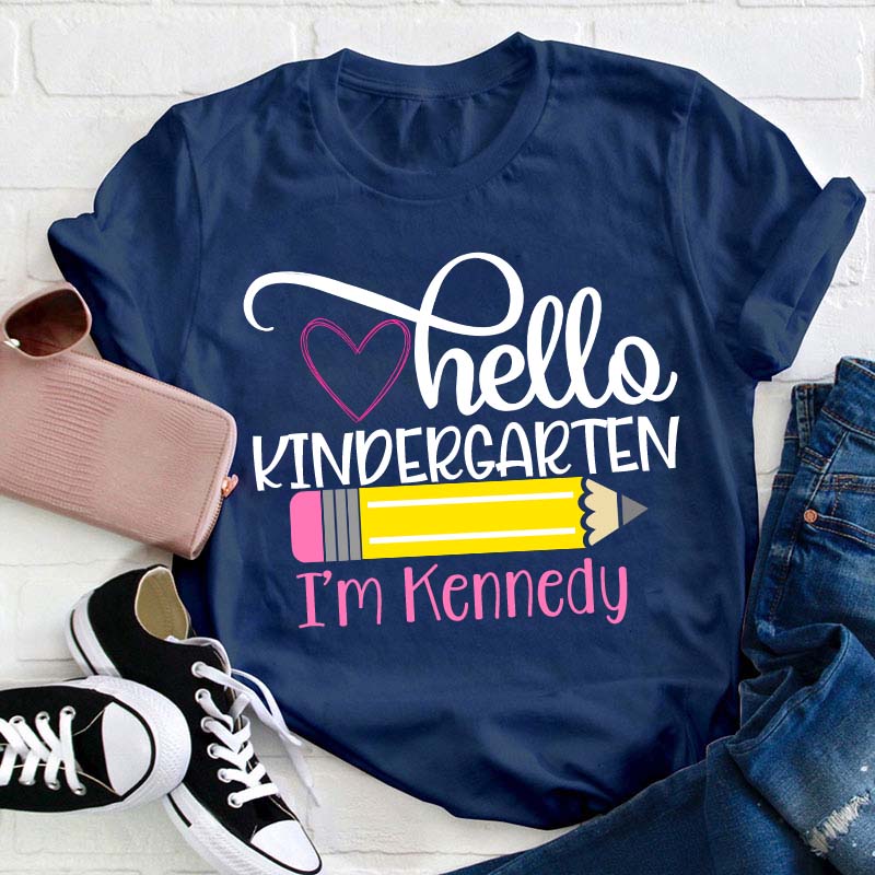 Personalized Grade And Name Hello Kindergarten Teacher T-Shirt