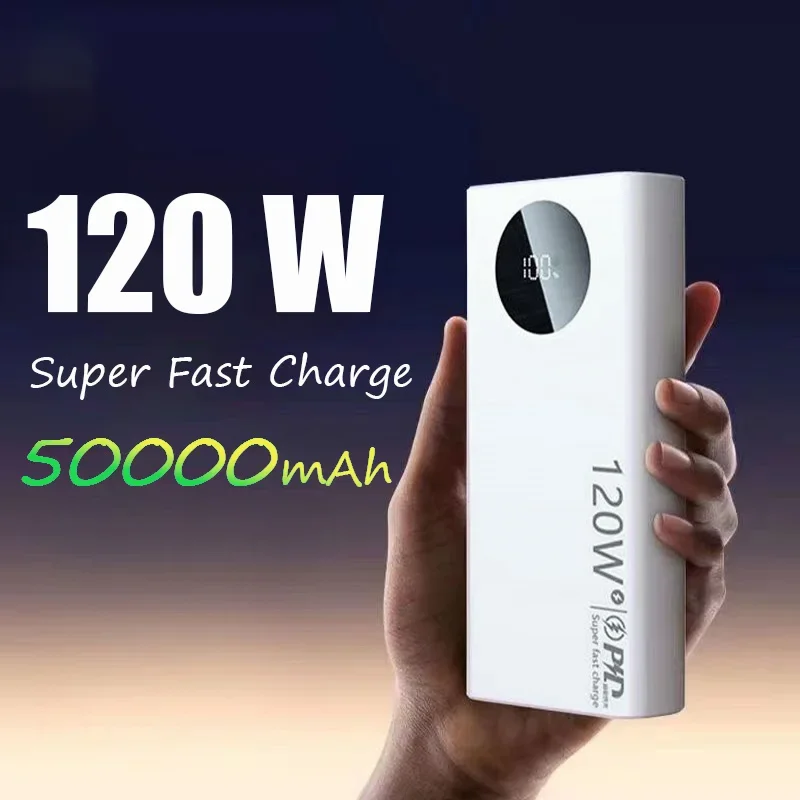 120W 50000mAh High Capacity Power Bank Fast Charging Power Bank Portable Battery Charger For iPhone 16 Samsung Huawei and Xiaomi