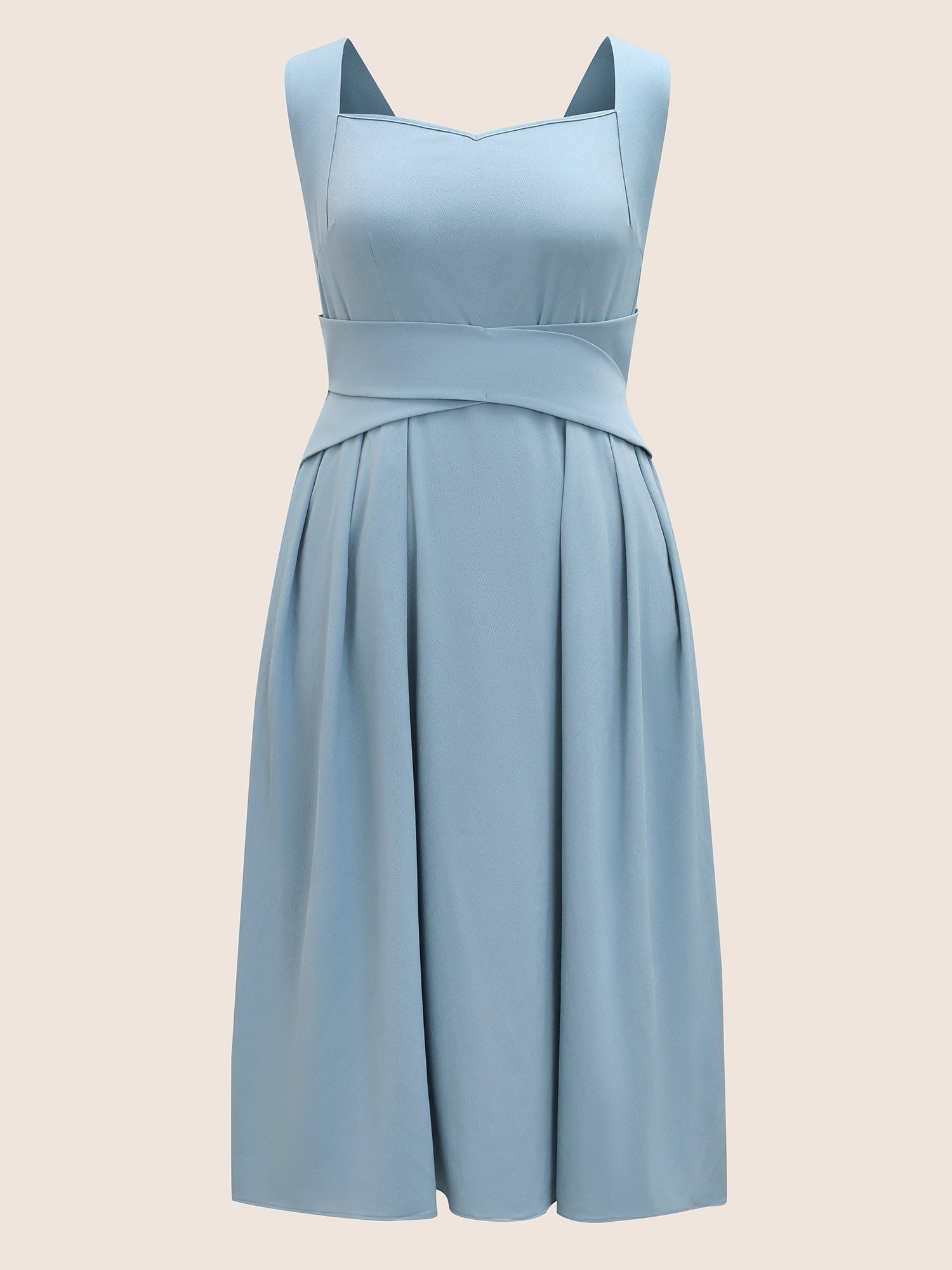 Heart Neckline Crossover Shirred Midi Dress