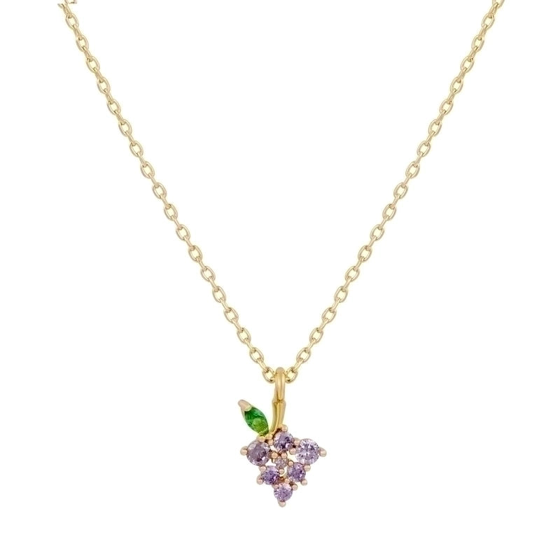 Cherry Peach Tropical Fruit Pendant Copper Inlaid Zircon Necklace