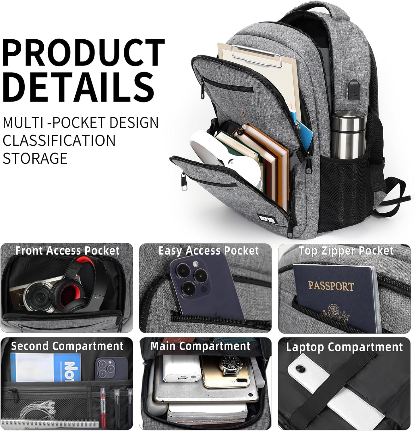 Black backpack for school, School Backpack for boys teens, Backpacks for men, College high middle school bookbag Fits15.6 Inch Laptop with USB Charging Port, Boys backpack, Book bag