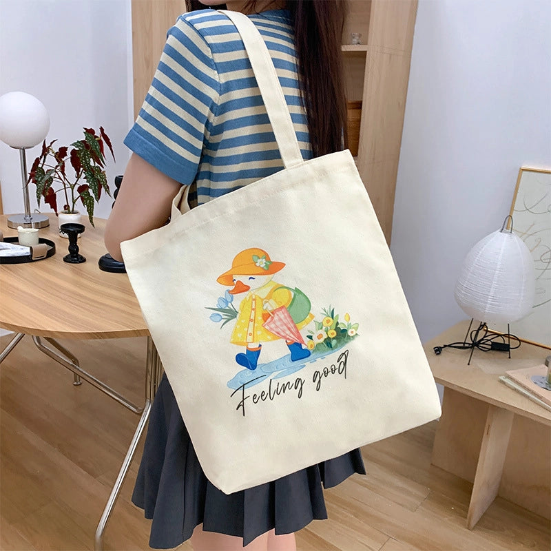 Women's Canvas Animal Cartoon Flower Cute Square Open Tote Bag