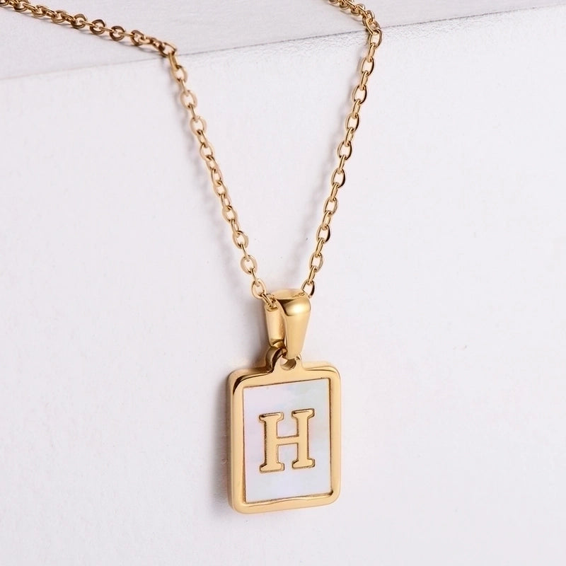 304 Stainless Steel 18K Gold Plated Minimalist Plating Letter Shell Pendant Necklace