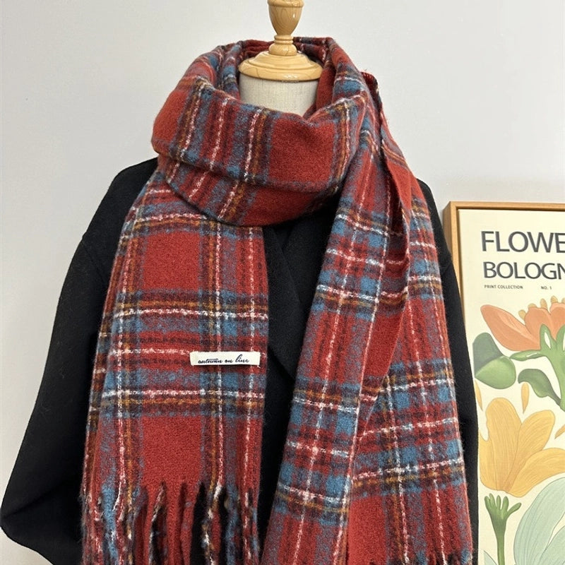 Women's Elegant Plaid Imitation Cashmere Polyester Scarf