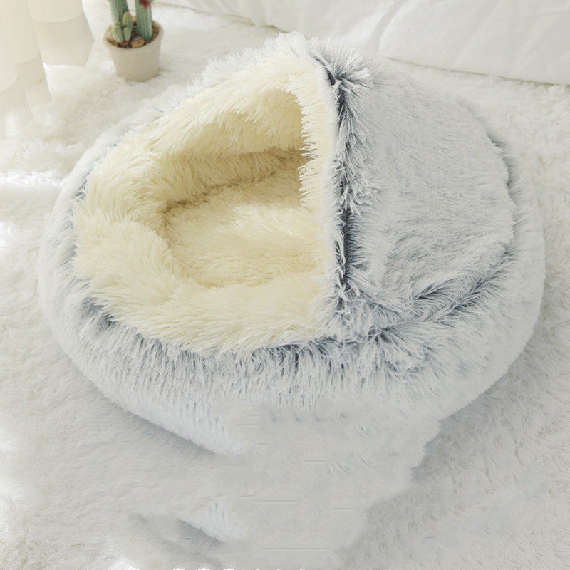 Fluffy Hooded Pet Bed