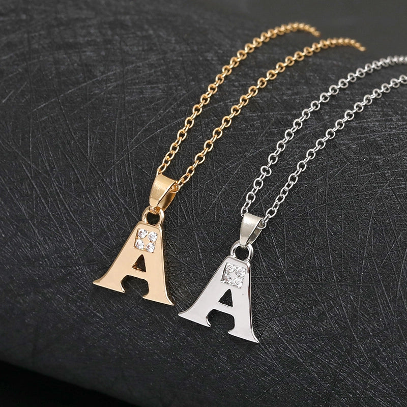 Minimalist Letter Copper Plating Inlay Zircon Pendant Necklace