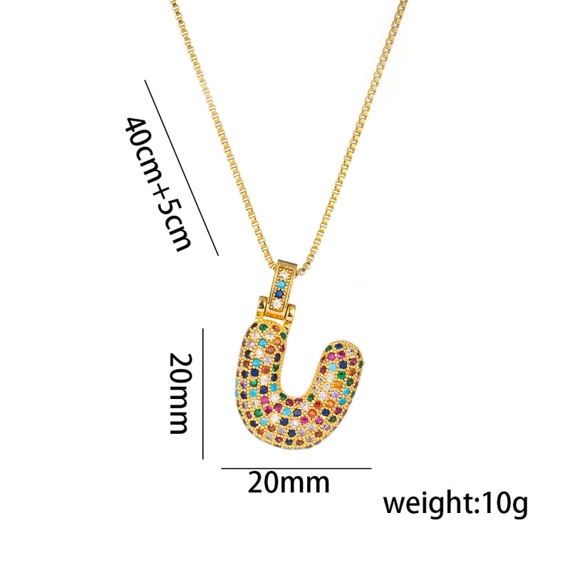 Titanium Steel 18K Gold Plated Minimalist Inlay Letter Zircon Pendant Necklace
