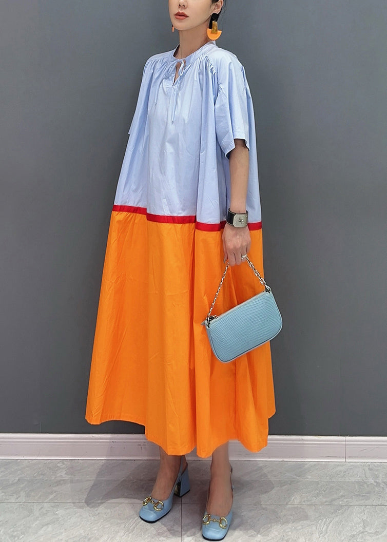 Unique Colorblock Oversized Patchwork Cotton Long Dress Summer