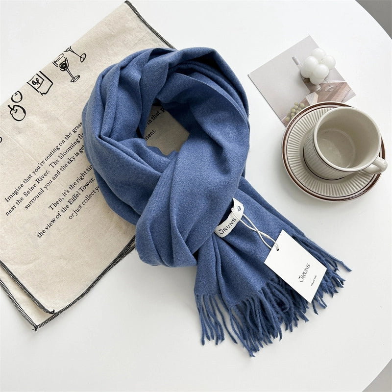 Women's Elegant Minimalist Solid Color Imitation Cashmere Tassel Scarf
