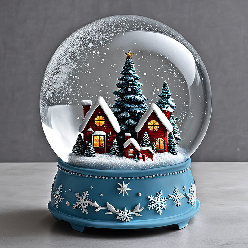 resin Christmas tree miniature village glass snow ball home decor water globe custom ornament snow globe