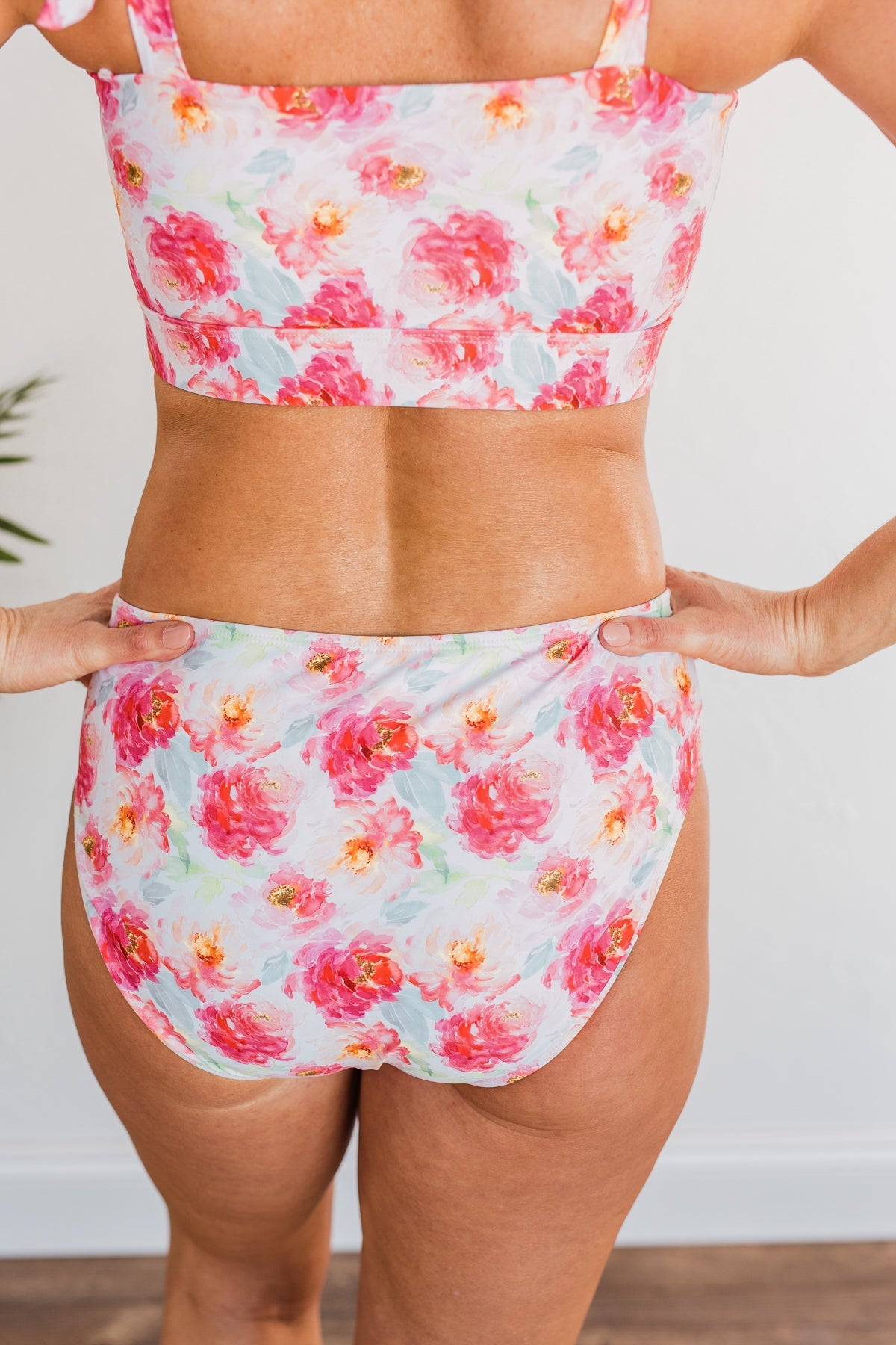 Bask In The Sun Mid-Rise Swim Bottoms- Ivory Floral