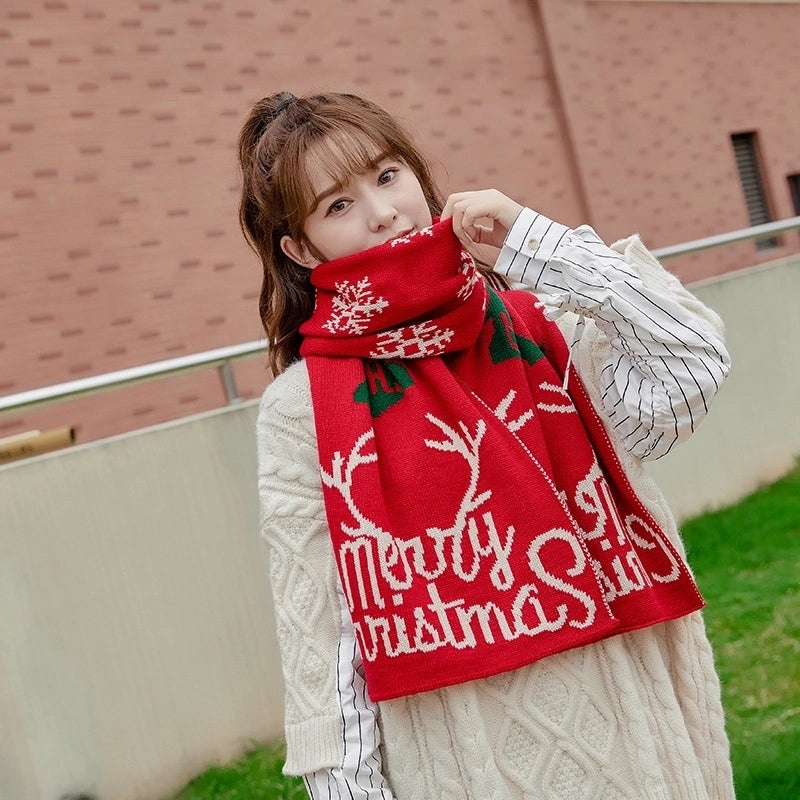 Women'S Sweet Deer Knit Embroidery Scarf