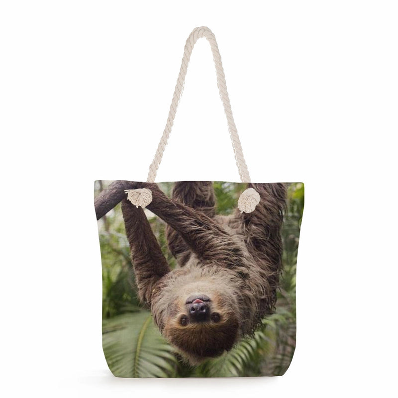 Women's Cotton And Linen Sloth Cute Square Zipper Tote Bag